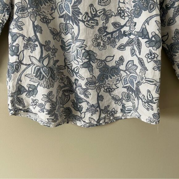Elena Baldi 3/4 Sleeve Blue White Floral 100% Linen Lace Trim Italy Size Large - Picture 7 of 8